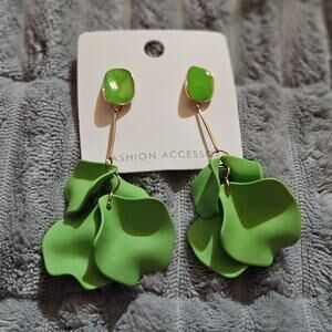 Fashion Accessory Artistic Green Acrylic Petal Dangle Earrings ~ Eclectic Funky